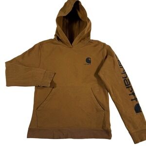 Carhartt Kids Brown Logo Graphic Hooded Sweatshirt Hoodie Size XL 18-20